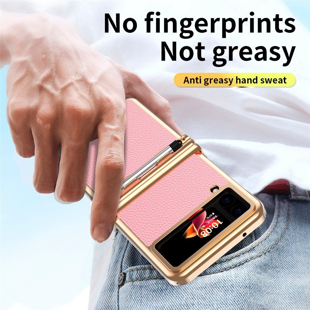 Til Samsung Galaxy Z Flip3 5G Anti-ridse Telefoncover med To Hængsler Litchi Tekstur Sammenfoldeligt Mobiltelefon Beskyttelsescover med Teleskop Stylus