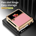 Til Samsung Galaxy Z Flip3 5G Anti-ridse Telefoncover med To Hængsler Litchi Tekstur Sammenfoldeligt Mobiltelefon Beskyttelsescover med Teleskop Stylus