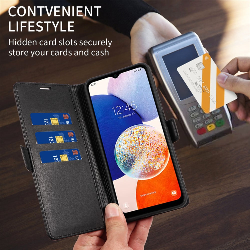 Samsung Galaxy A15 5G / 4G-cover med magnetisk spændelukning i siden, RFID-blokerende pungcover i læder
