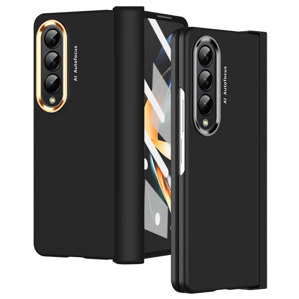 Til Samsung Galaxy Z Fold4 5G Anti-fald Sammenklappelig Telefonetui Fuld Beskyttelse Hængsel Hårdt PC Telefoncover med To Forgyldte Linsecirkler