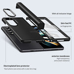 Til Samsung Galaxy Z Fold4 5G Anti-fald Sammenklappelig Telefonetui Fuld Beskyttelse Hængsel Hårdt PC Telefoncover med To Forgyldte Linsecirkler
