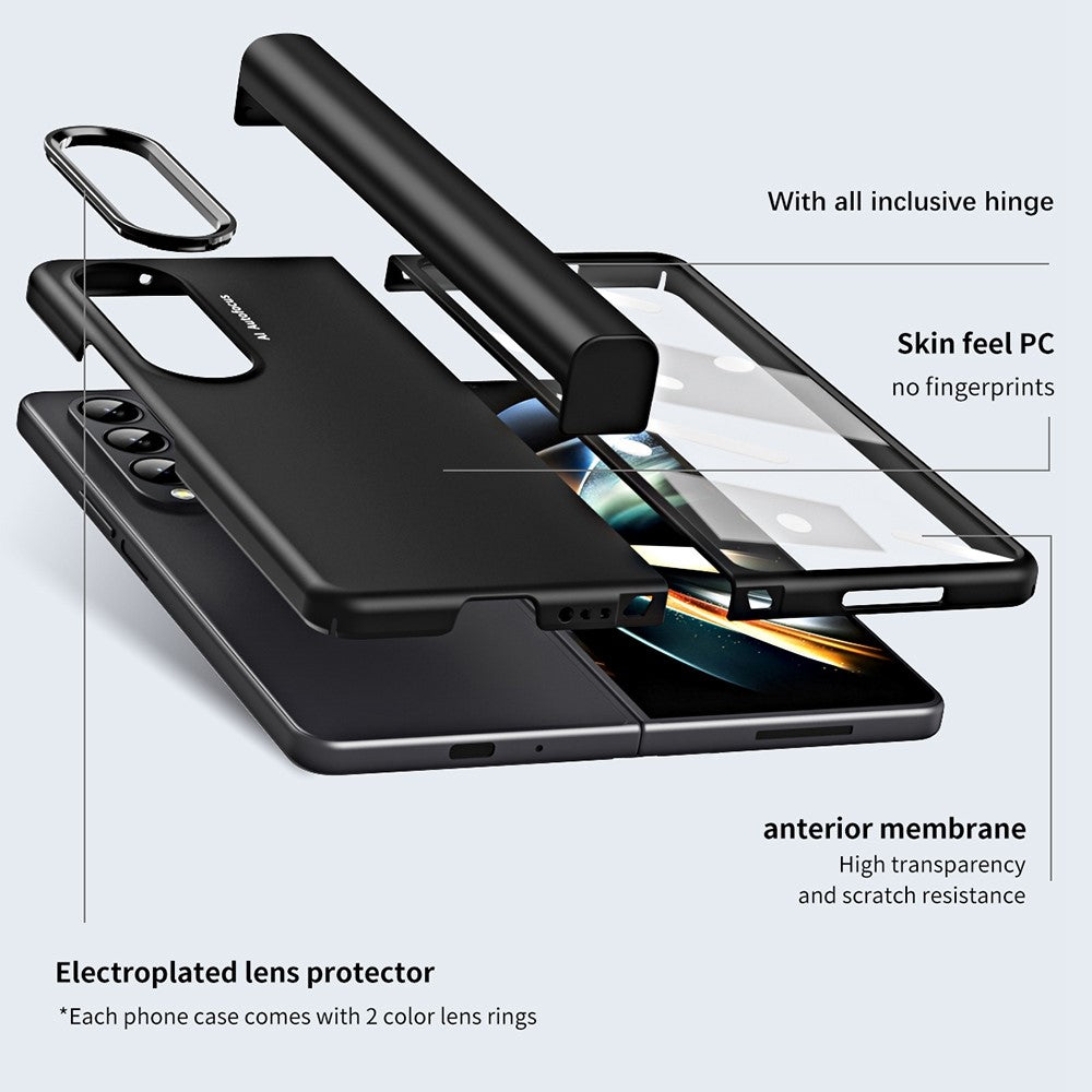 Til Samsung Galaxy Z Fold4 5G Anti-fald Sammenklappelig Telefonetui Fuld Beskyttelse Hængsel Hårdt PC Telefoncover med To Forgyldte Linsecirkler
