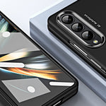 Til Samsung Galaxy Z Fold4 5G Anti-fald Sammenklappelig Telefonetui Fuld Beskyttelse Hængsel Hårdt PC Telefoncover med To Forgyldte Linsecirkler
