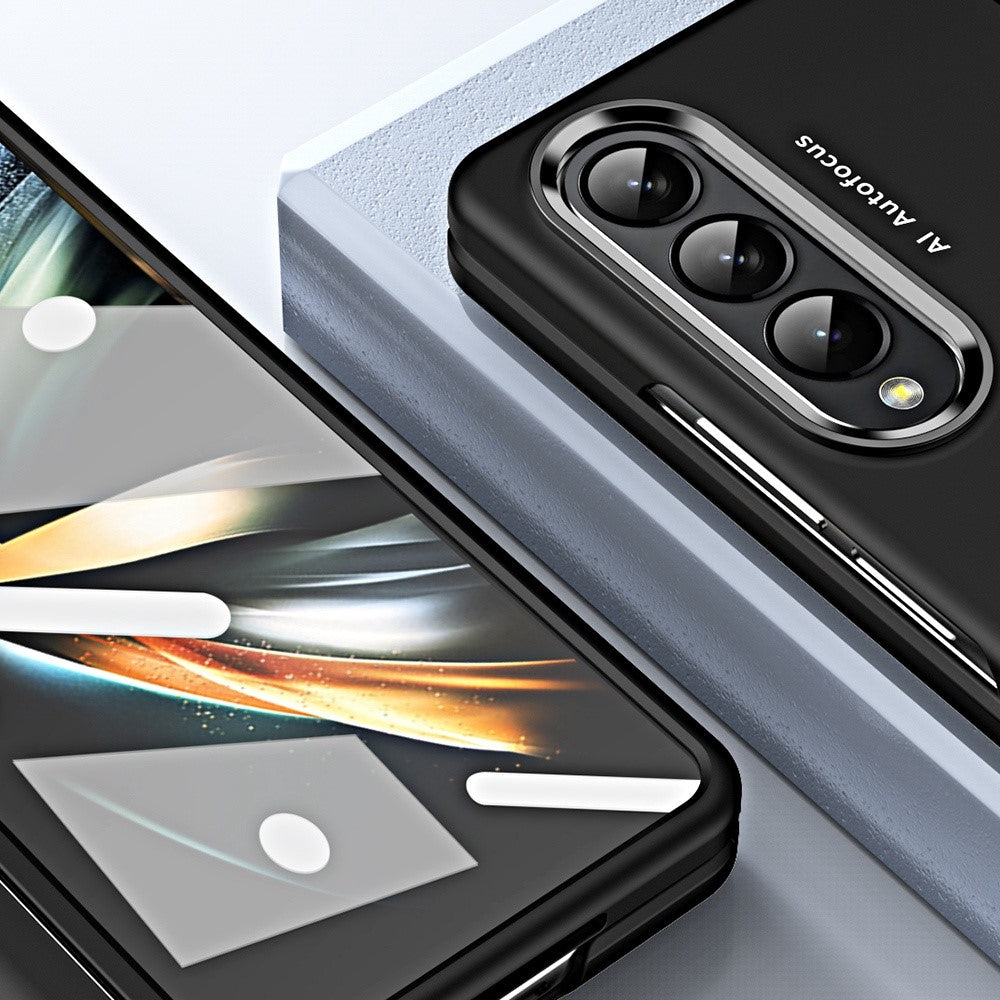 Til Samsung Galaxy Z Fold4 5G Anti-fald Sammenklappelig Telefonetui Fuld Beskyttelse Hængsel Hårdt PC Telefoncover med To Forgyldte Linsecirkler