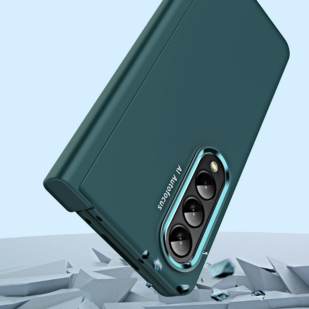 Til Samsung Galaxy Z Fold4 5G Anti-fald Sammenklappelig Telefonetui Fuld Beskyttelse Hængsel Hårdt PC Telefoncover med To Forgyldte Linsecirkler
