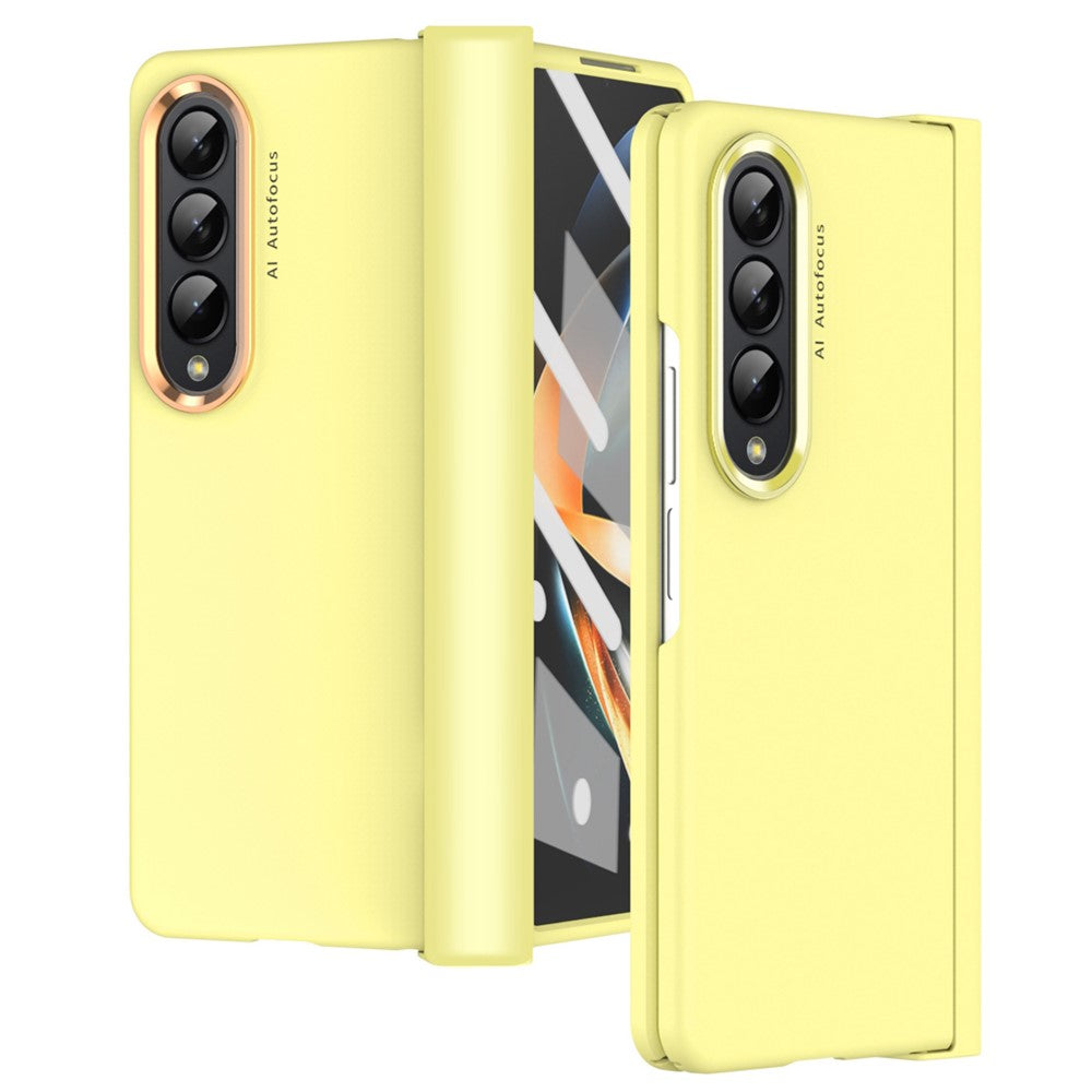 Til Samsung Galaxy Z Fold4 5G Anti-fald Sammenklappelig Telefonetui Fuld Beskyttelse Hængsel Hårdt PC Telefoncover med To Forgyldte Linsecirkler