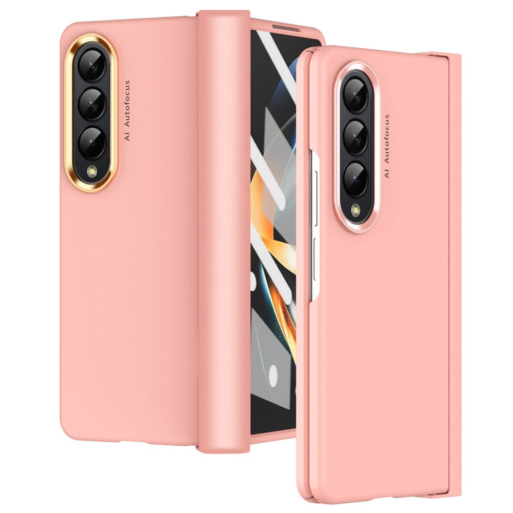 Til Samsung Galaxy Z Fold4 5G Anti-fald Sammenklappelig Telefonetui Fuld Beskyttelse Hængsel Hårdt PC Telefoncover med To Forgyldte Linsecirkler