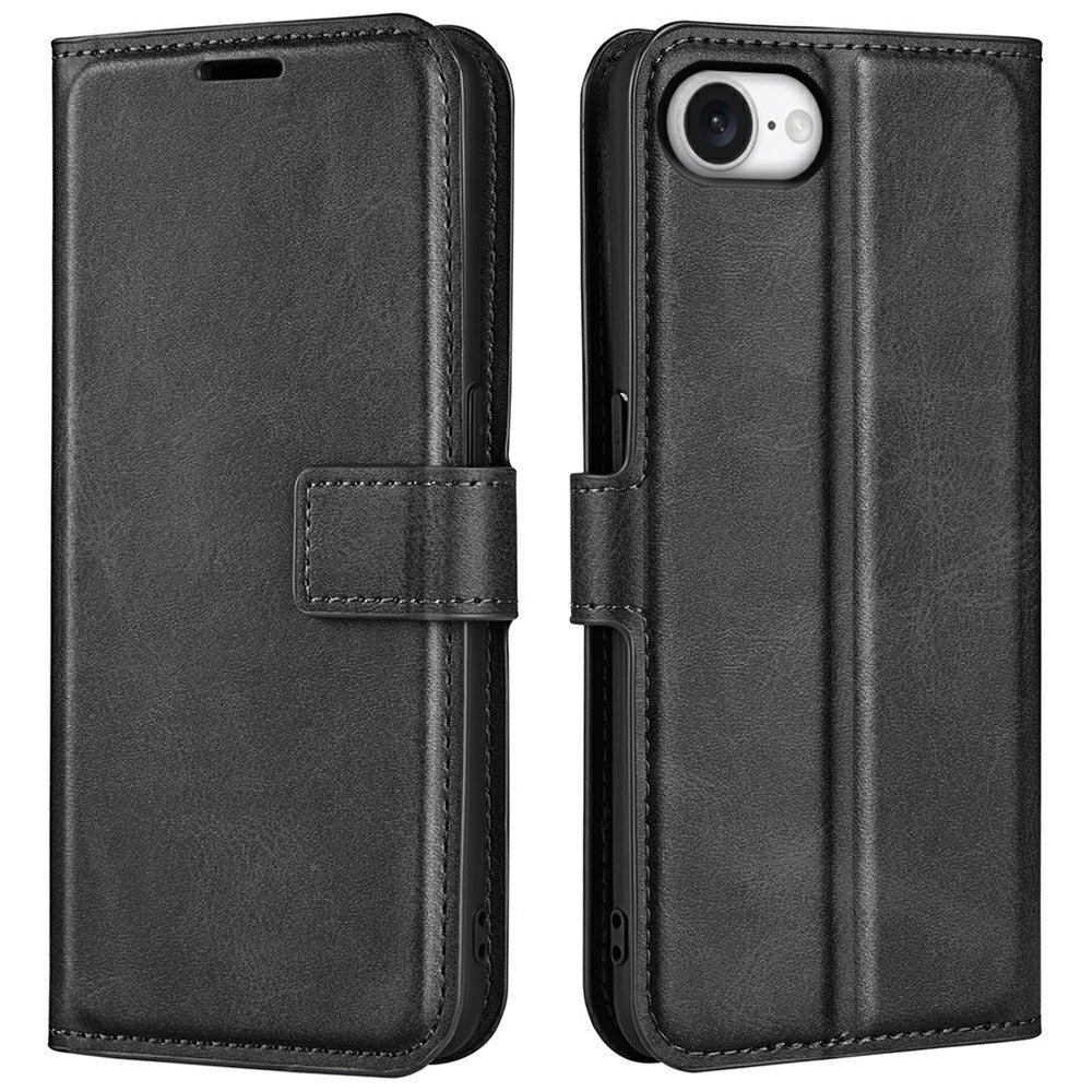 Til iPhone 17e / 16e Stand Cover Ridsefast Kalveskindsstruktur Læder Telefoncover