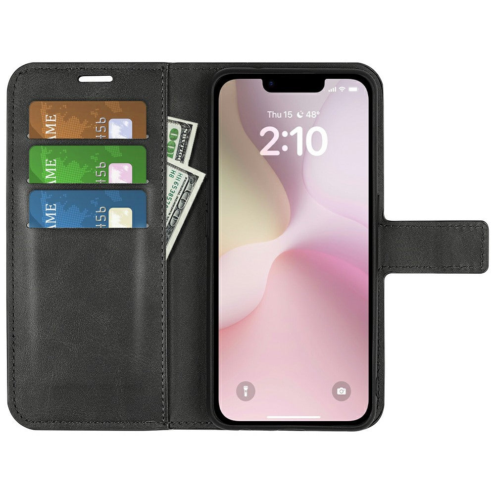 Til iPhone 17e / 16e Stand Cover Ridsefast Kalveskindsstruktur Læder Telefoncover