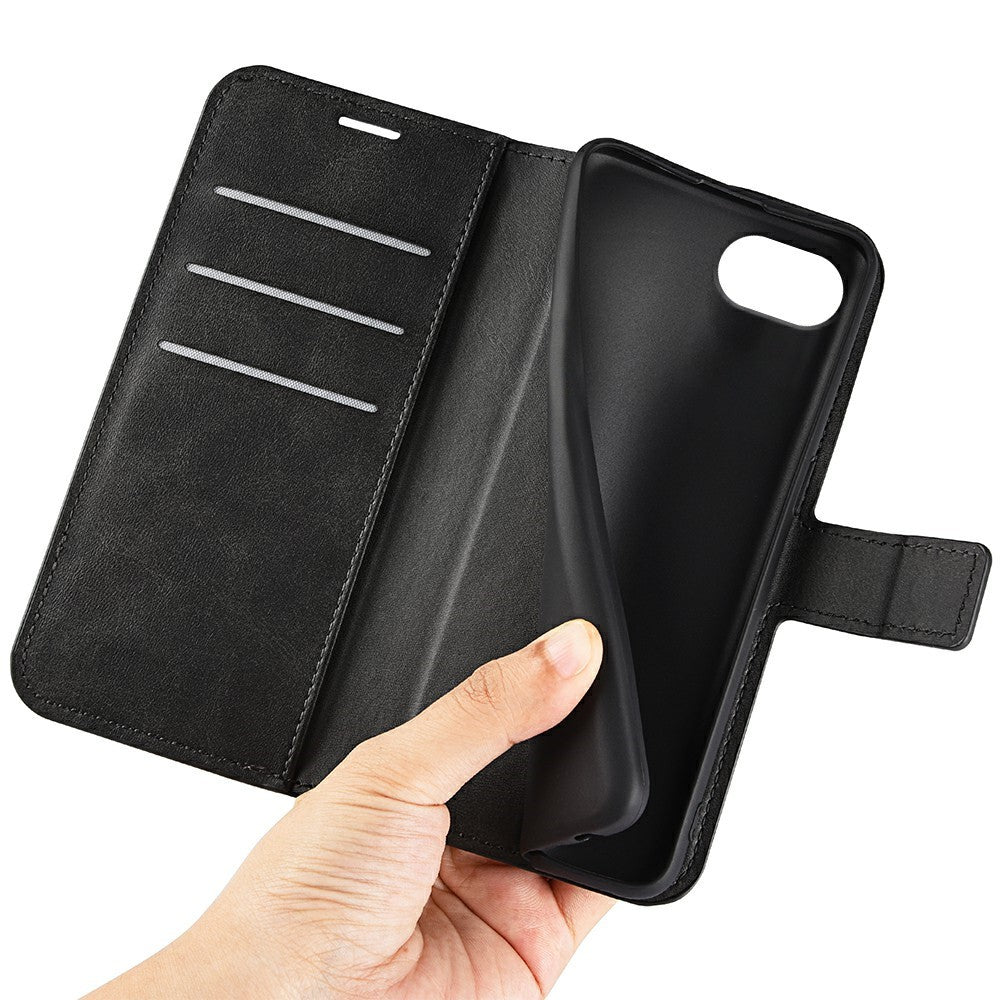 Til iPhone 17e / 16e Stand Cover Ridsefast Kalveskindsstruktur Læder Telefoncover