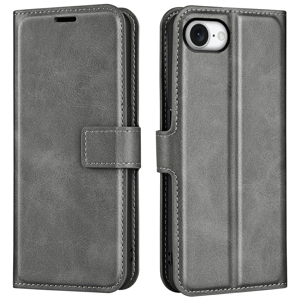 Til iPhone 17e / 16e Stand Cover Ridsefast Kalveskindsstruktur Læder Telefoncover