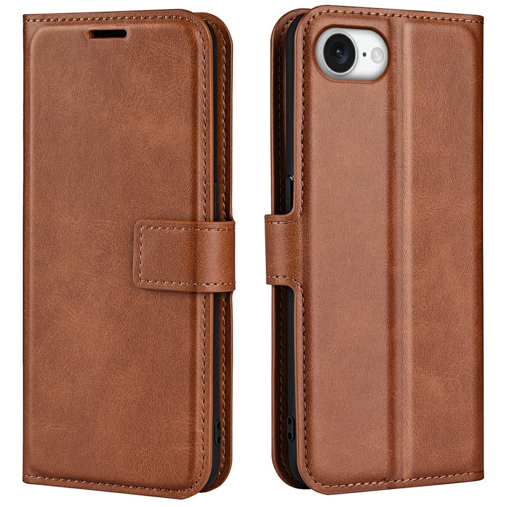 Til iPhone 17e / 16e Stand Cover Ridsefast Kalveskindsstruktur Læder Telefoncover