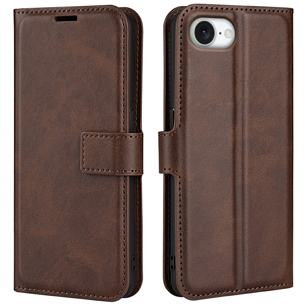 Til iPhone 17e / 16e Stand Cover Ridsefast Kalveskindsstruktur Læder Telefoncover