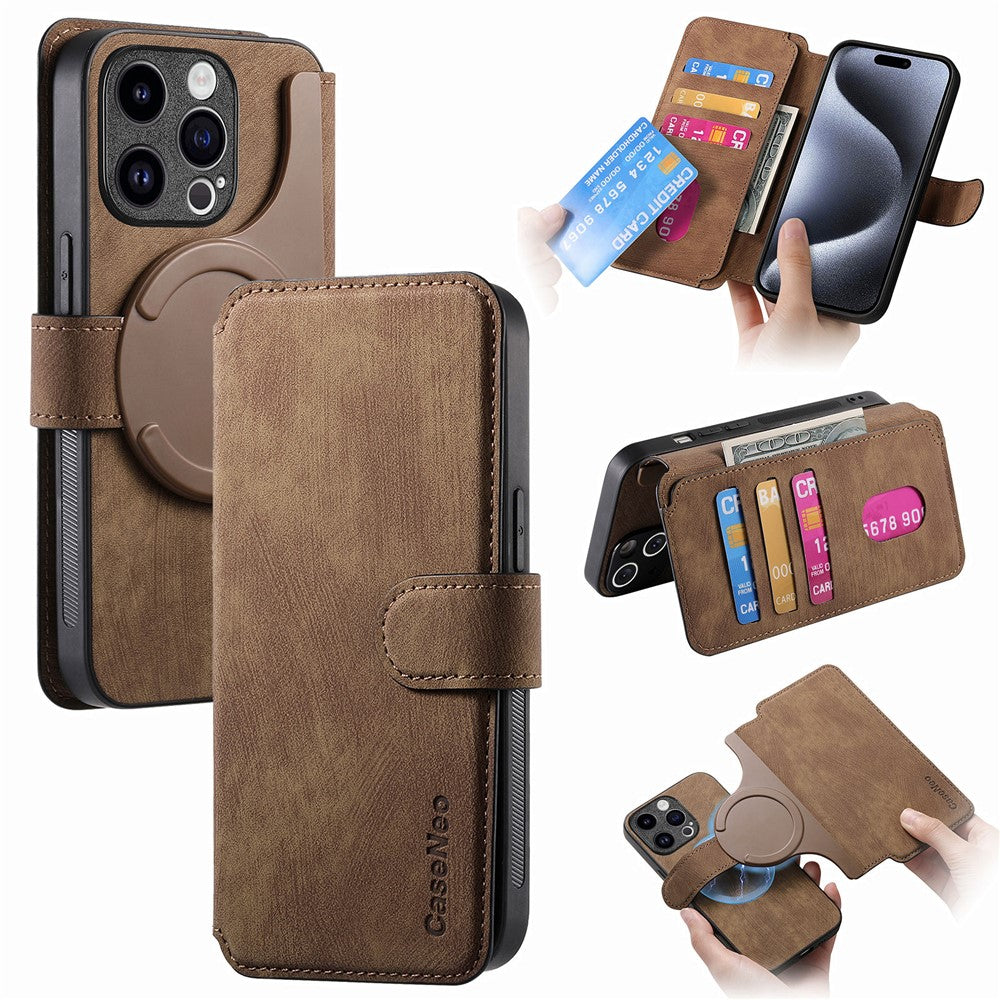 CASENEO For iPhone 15 Pro Max Magnetic Case  Detachable Leather Phone Wallet Cover