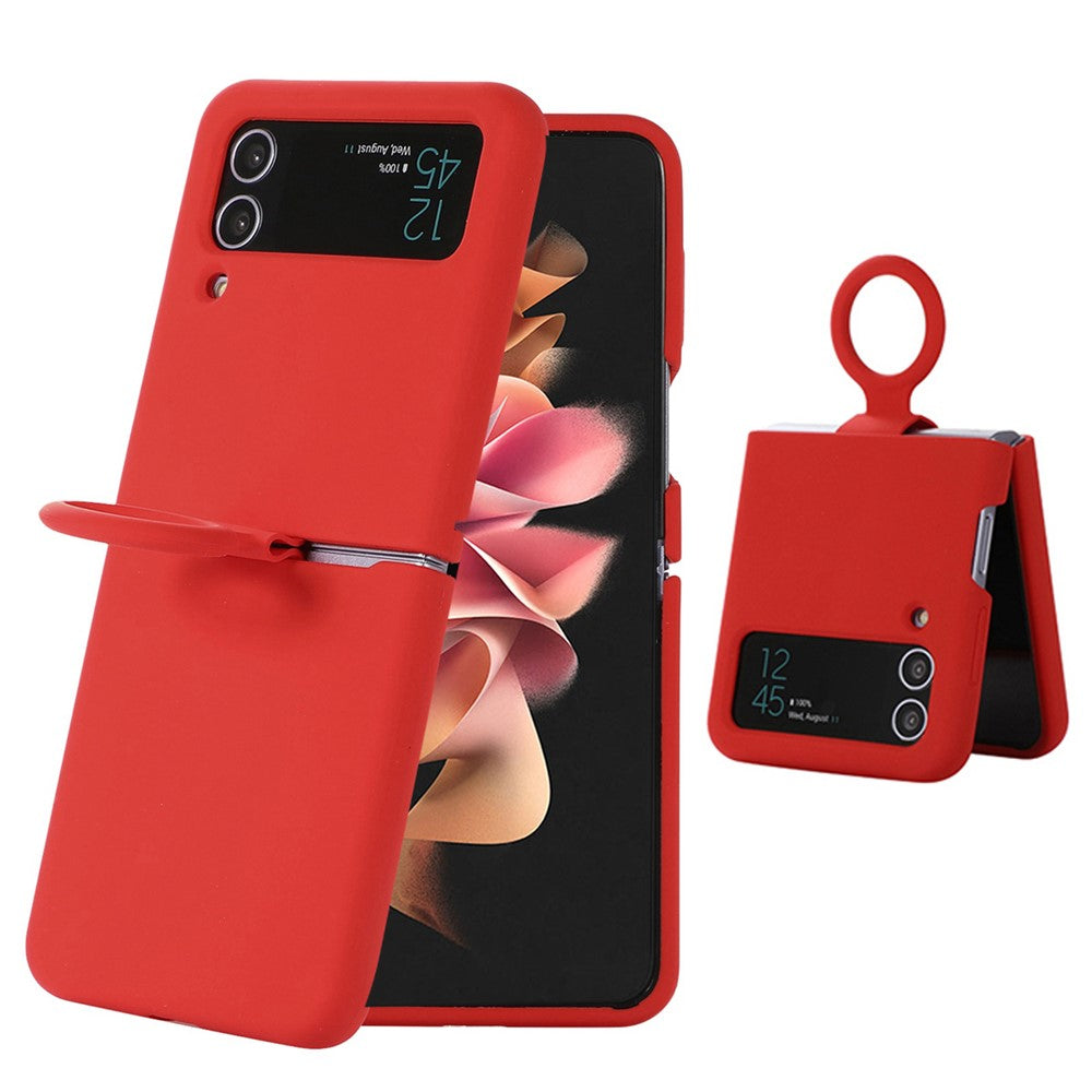 For Samsung Galaxy Z Flip4 5G Liquid Silicone Folding Phone Case Finger Ring Holder Anti-scratch Protective Cover