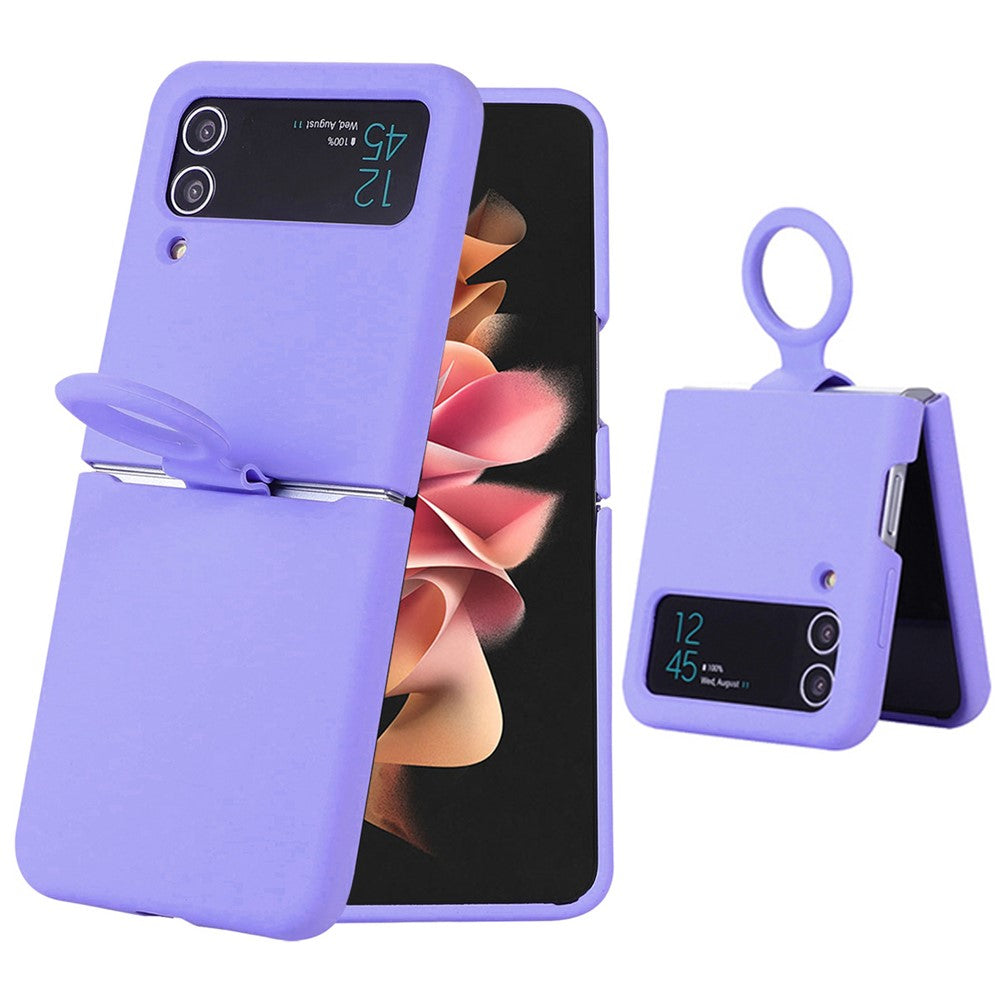 For Samsung Galaxy Z Flip3 5G Liquid Silicone Phone Case Drop-proof Folding Protective Cover with Finger Ring Holder
