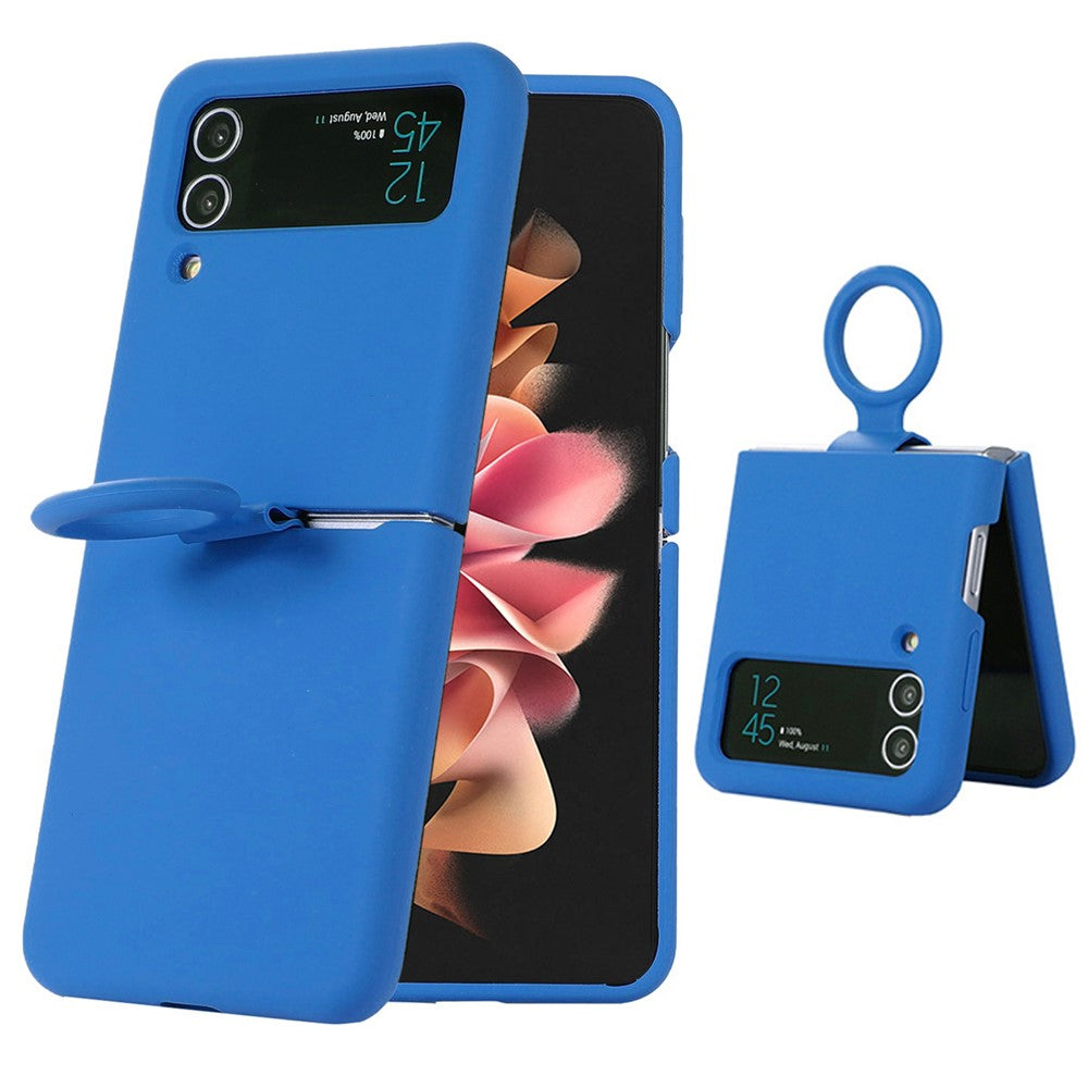 For Samsung Galaxy Z Flip3 5G Liquid Silicone Phone Case Drop-proof Folding Protective Cover with Finger Ring Holder