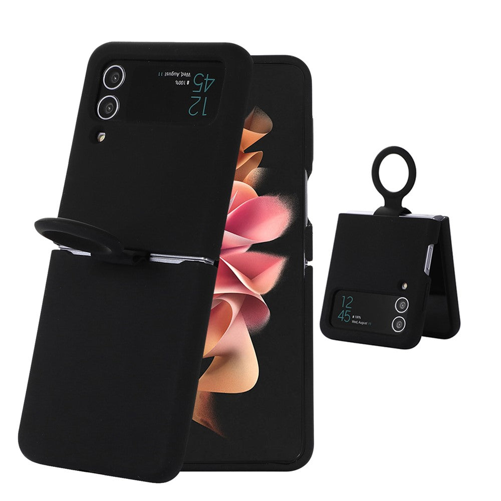 For Samsung Galaxy Z Flip3 5G Liquid Silicone Phone Case Drop-proof Folding Protective Cover with Finger Ring Holder