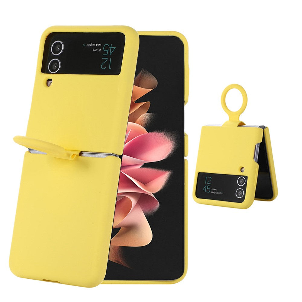 For Samsung Galaxy Z Flip3 5G Liquid Silicone Phone Case Drop-proof Folding Protective Cover with Finger Ring Holder