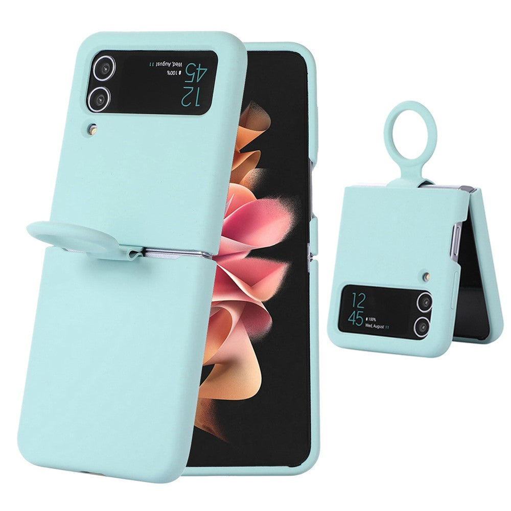 For Samsung Galaxy Z Flip3 5G Liquid Silicone Phone Case Drop-proof Folding Protective Cover with Finger Ring Holder