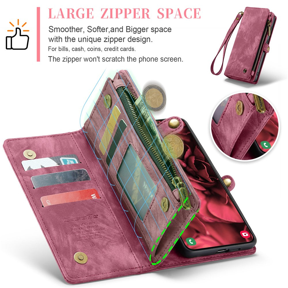 CASEME For Samsung Galaxy S25+ Phone Cases 008 Leather Cover with Detachable Wallet and Strap