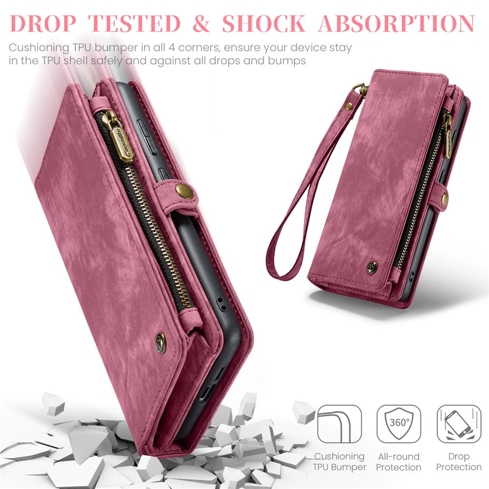 CASEME For Samsung Galaxy S25+ Phone Cases 008 Leather Cover with Detachable Wallet and Strap