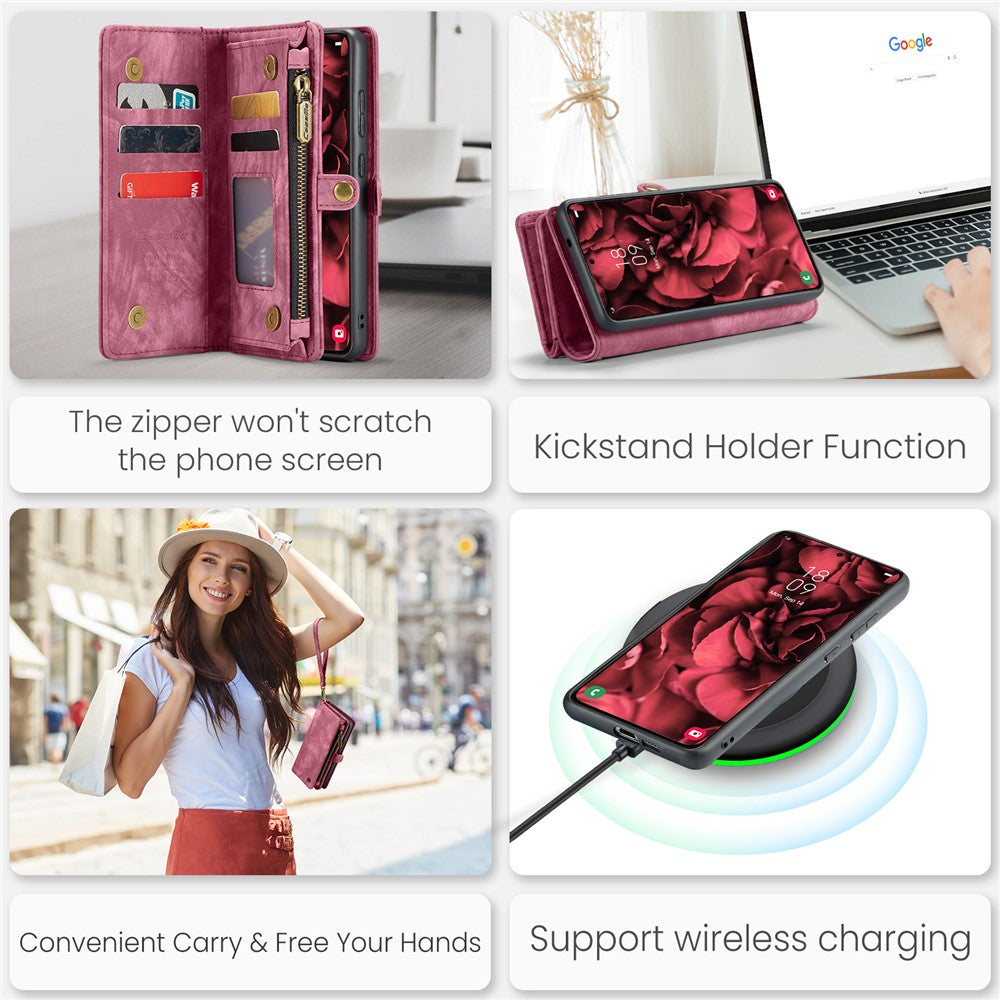 CASEME For Samsung Galaxy S25+ Phone Cases 008 Leather Cover with Detachable Wallet and Strap