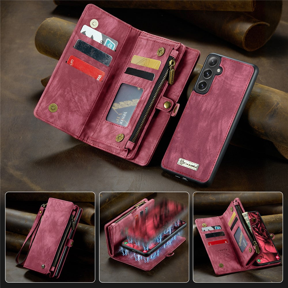 CASEME For Samsung Galaxy S25+ Phone Cases 008 Leather Cover with Detachable Wallet and Strap