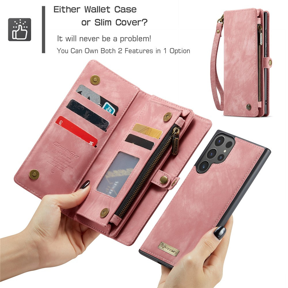 CASEME For Samsung Galaxy S25 Ultra Phone Cases  008 Leather Cover with Detachable Wallet and Strap