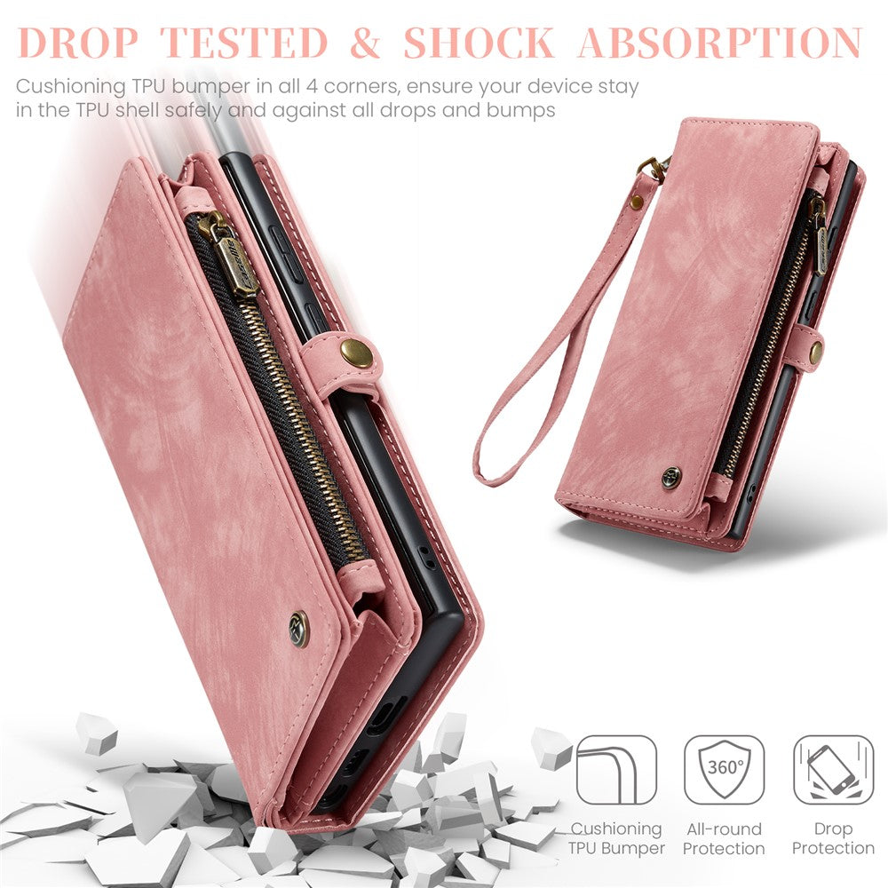 CASEME For Samsung Galaxy S25 Ultra Phone Cases  008 Leather Cover with Detachable Wallet and Strap