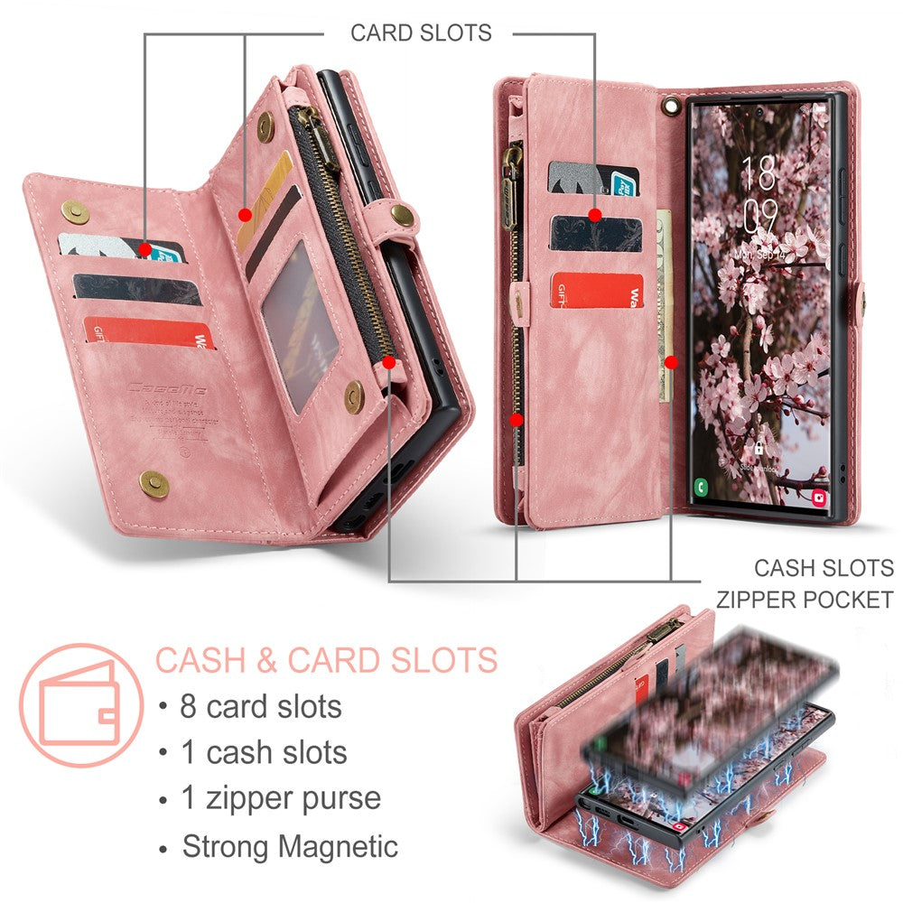 CASEME For Samsung Galaxy S25 Ultra Phone Cases  008 Leather Cover with Detachable Wallet and Strap