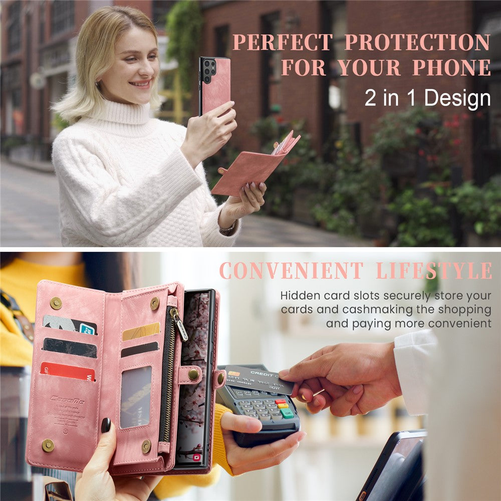 CASEME For Samsung Galaxy S25 Ultra Phone Cases  008 Leather Cover with Detachable Wallet and Strap