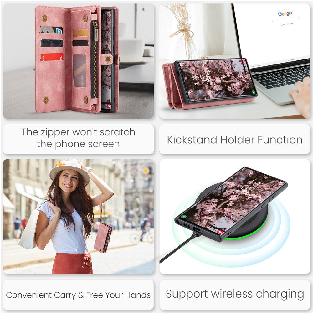 CASEME For Samsung Galaxy S25 Ultra Phone Cases  008 Leather Cover with Detachable Wallet and Strap