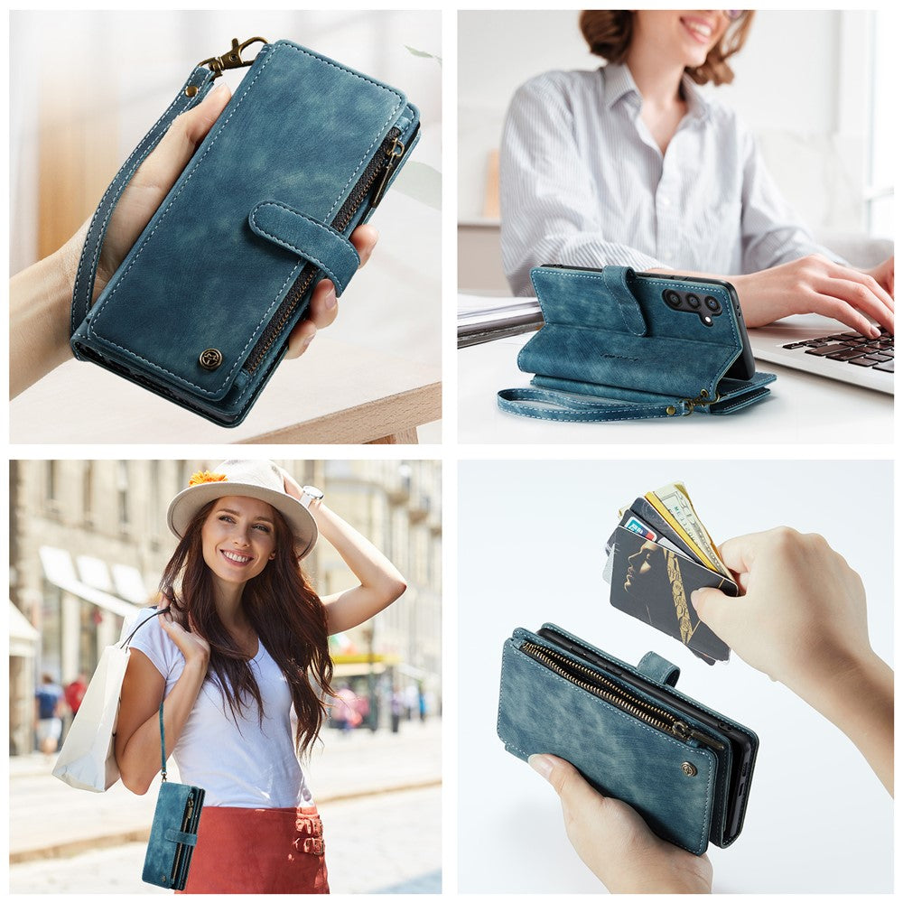 CASEME For Samsung Galaxy S25 Phone Cases with Strap  C30 Zipper Multiple Card Holder PU Leather Cover