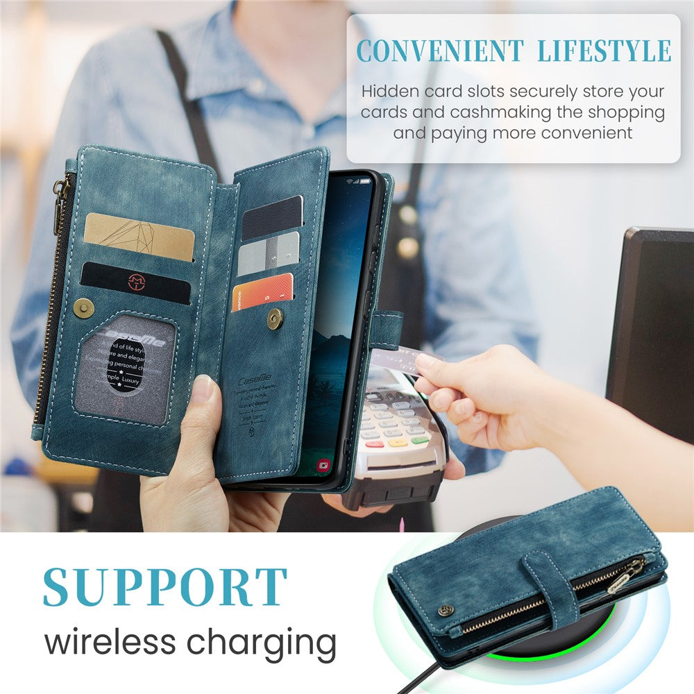 CASEME For Samsung Galaxy S25 Phone Cases with Strap  C30 Zipper Multiple Card Holder PU Leather Cover
