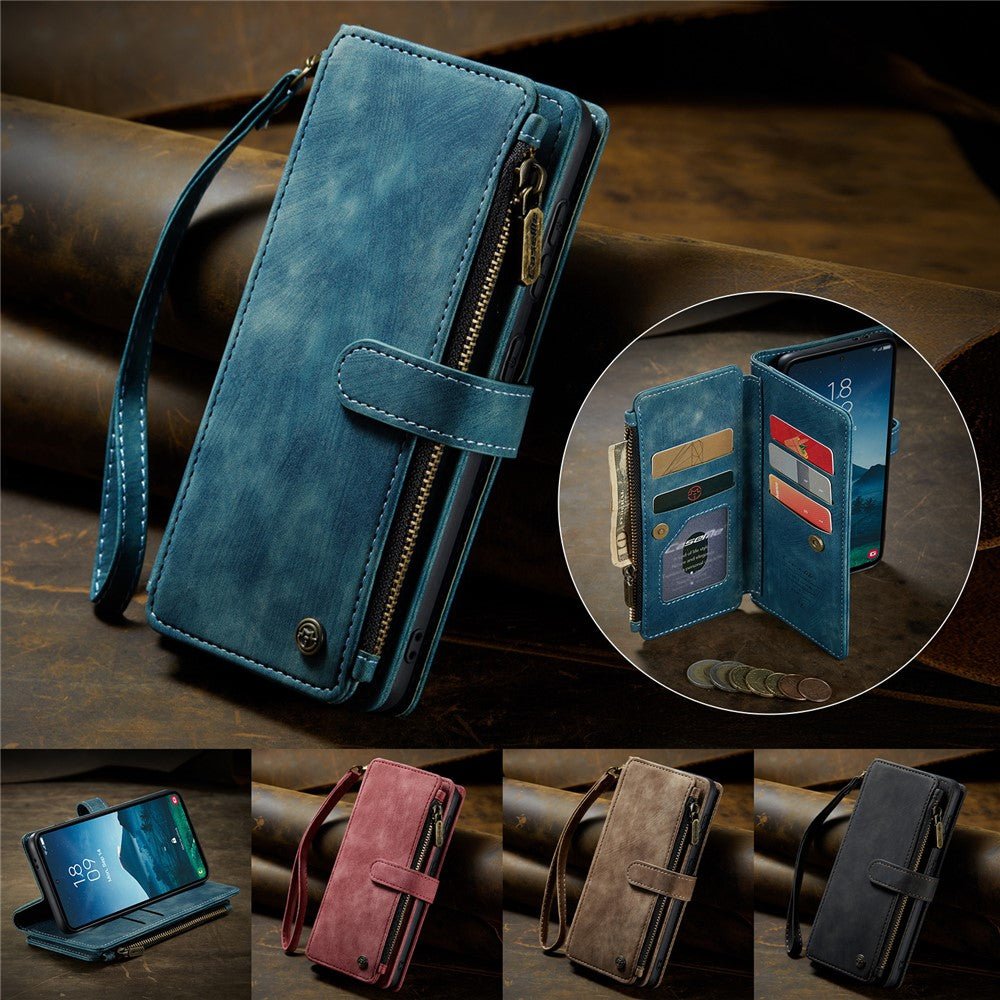 CASEME For Samsung Galaxy S25 Phone Cases with Strap  C30 Zipper Multiple Card Holder PU Leather Cover