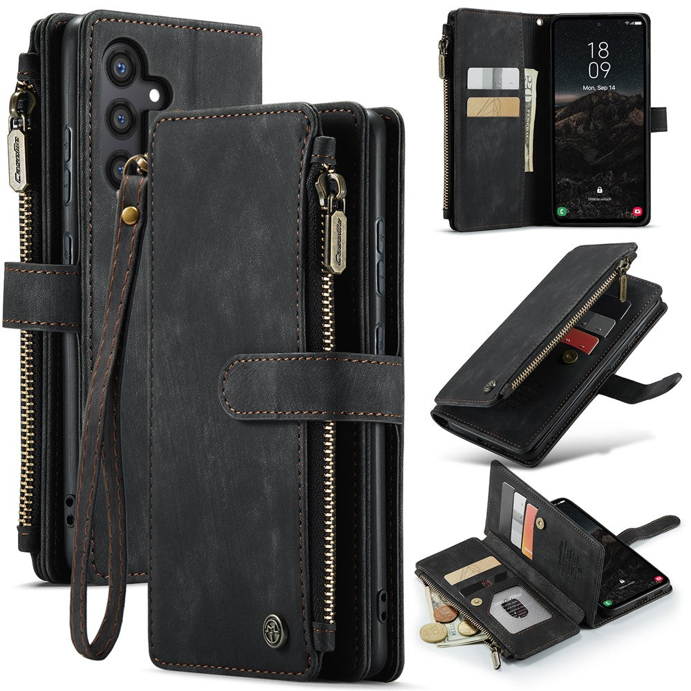 CASEME For Samsung Galaxy S25 Phone Cases with Strap  C30 Zipper Multiple Card Holder PU Leather Cover