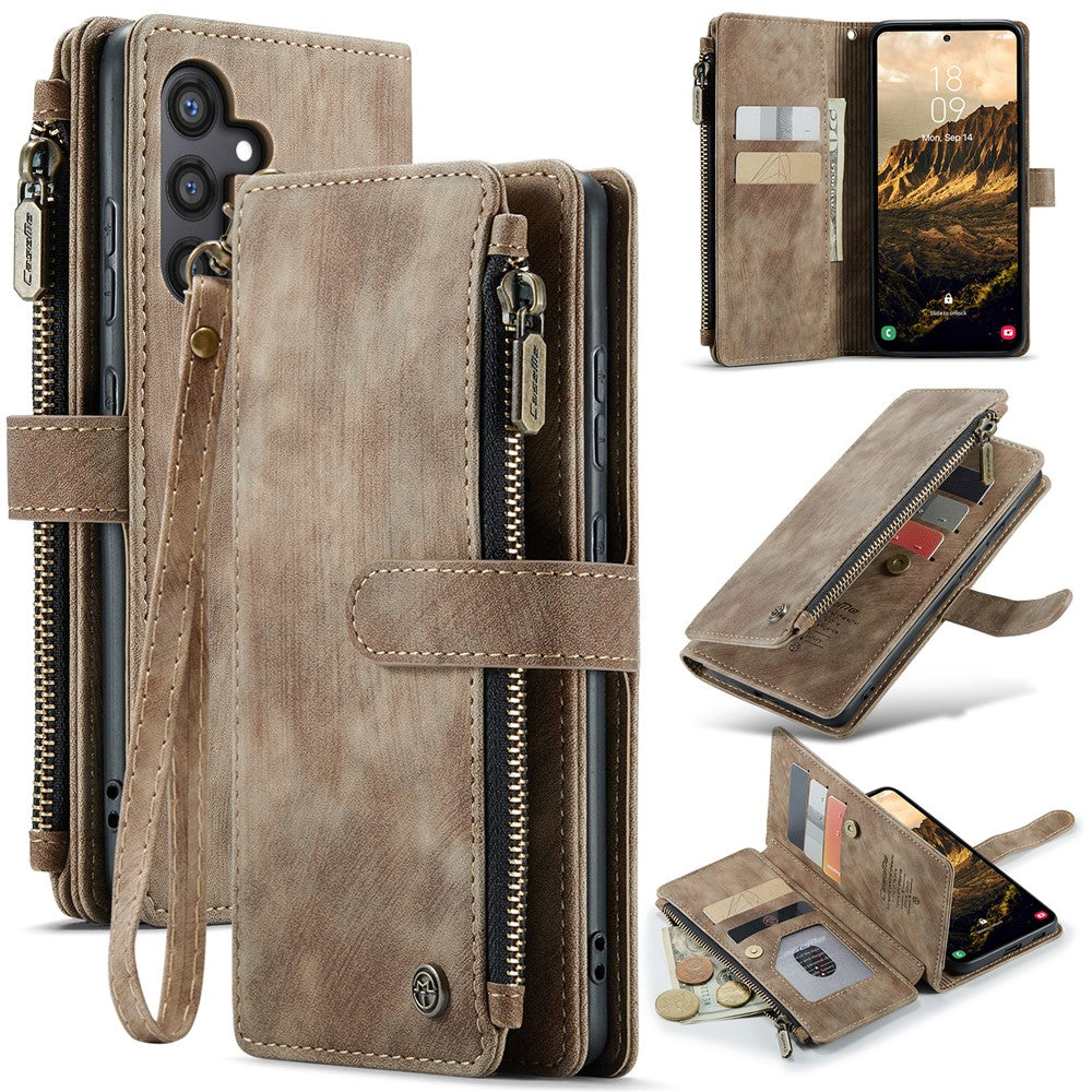 CASEME For Samsung Galaxy S25 Phone Cases with Strap  C30 Zipper Multiple Card Holder PU Leather Cover