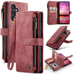 CASEME For Samsung Galaxy S25 Phone Cases with Strap  C30 Zipper Multiple Card Holder PU Leather Cover