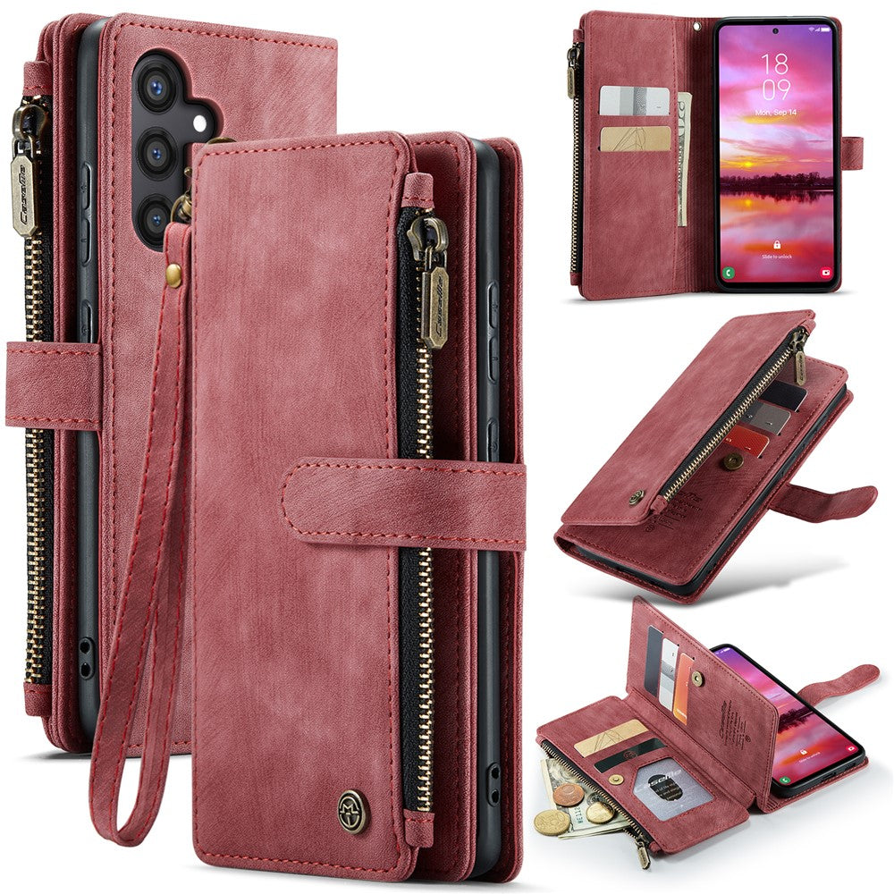 CASEME For Samsung Galaxy S25 Phone Cases with Strap  C30 Zipper Multiple Card Holder PU Leather Cover