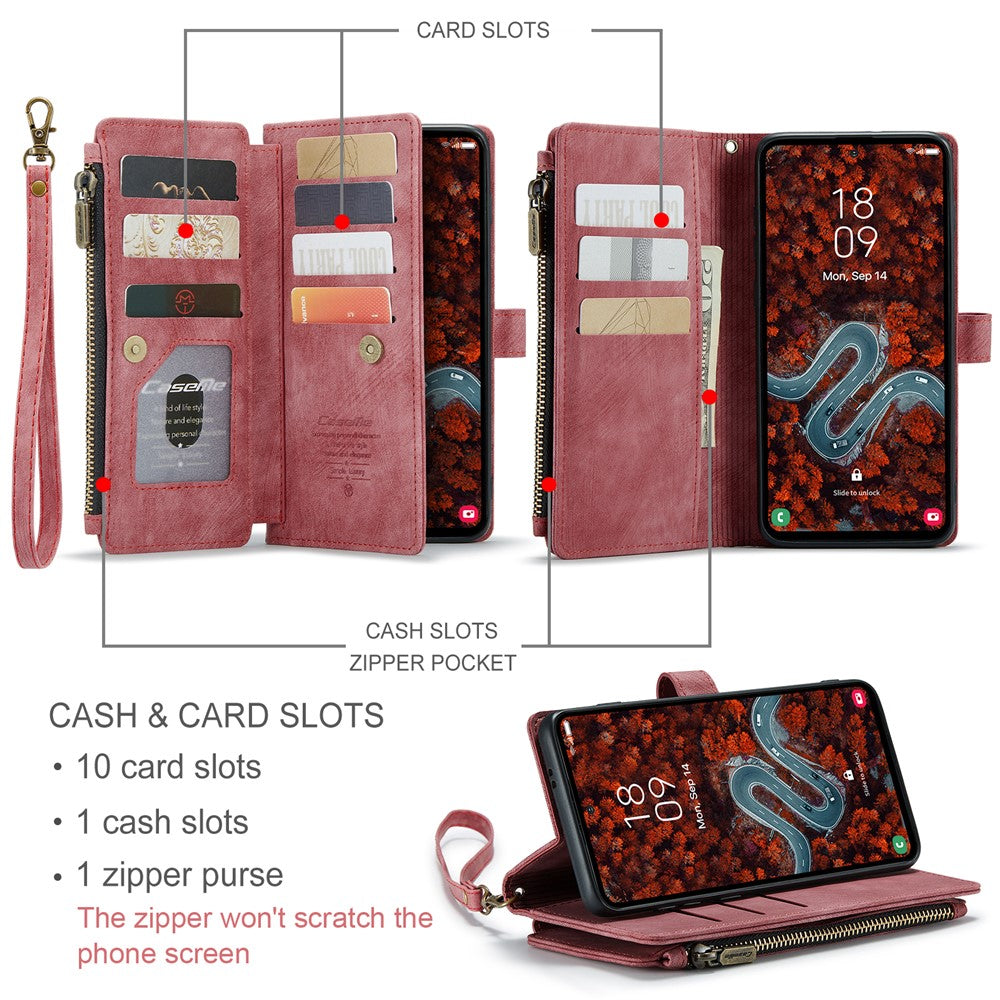 CASEME For Samsung Galaxy S25+ Phone Cases with Strap  C30 Zipper Multiple Card Holder PU Leather Cover