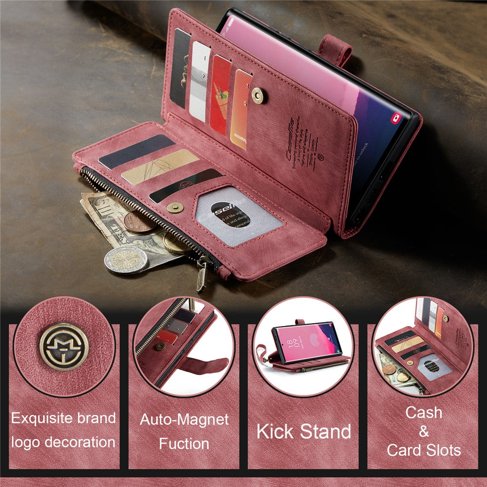 CASEME For Samsung Galaxy S25 Ultra Phone Cases with Strap  C30 Zipper Multiple Card Holder PU Leather Cover