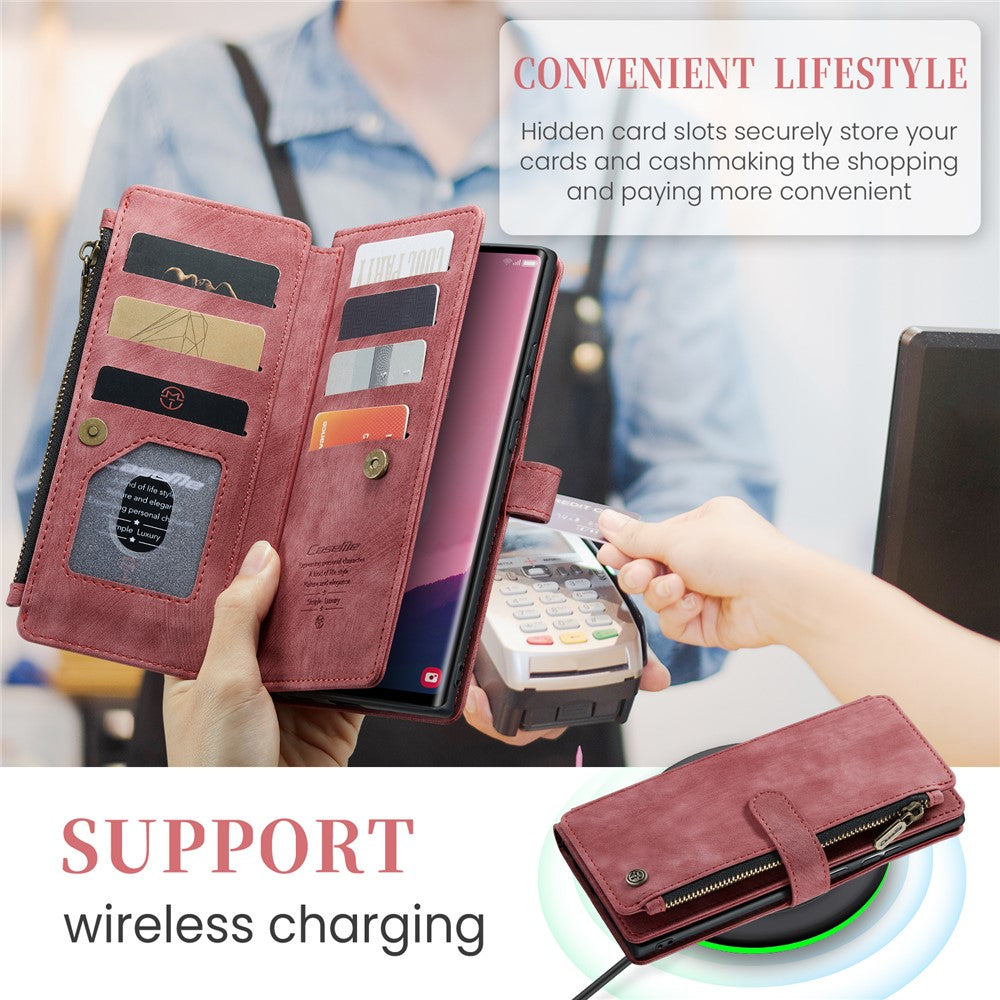 CASEME For Samsung Galaxy S25 Ultra Phone Cases with Strap  C30 Zipper Multiple Card Holder PU Leather Cover