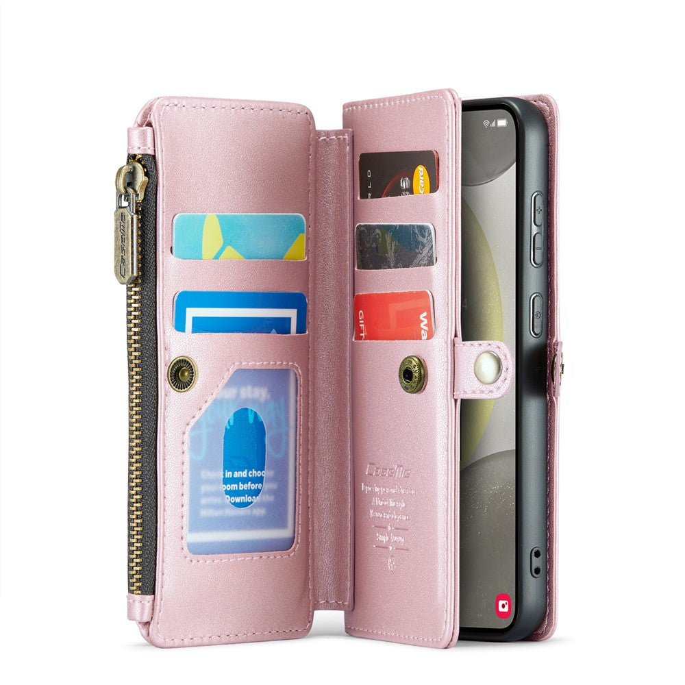 CASEME Til Samsung Galaxy S25 Lædercover C36 Lynlås Flere Kortlommer Telefoncover med Remme