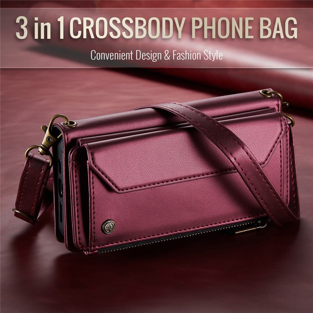 CASEME Til Samsung Galaxy S25 Ultra Læderetui C36 Lynlås Flere Kortpladser Telefoncover med Remme