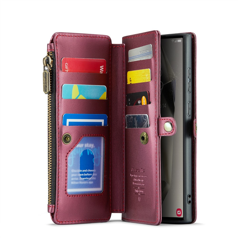CASEME Til Samsung Galaxy S25 Ultra Læderetui C36 Lynlås Flere Kortpladser Telefoncover med Remme