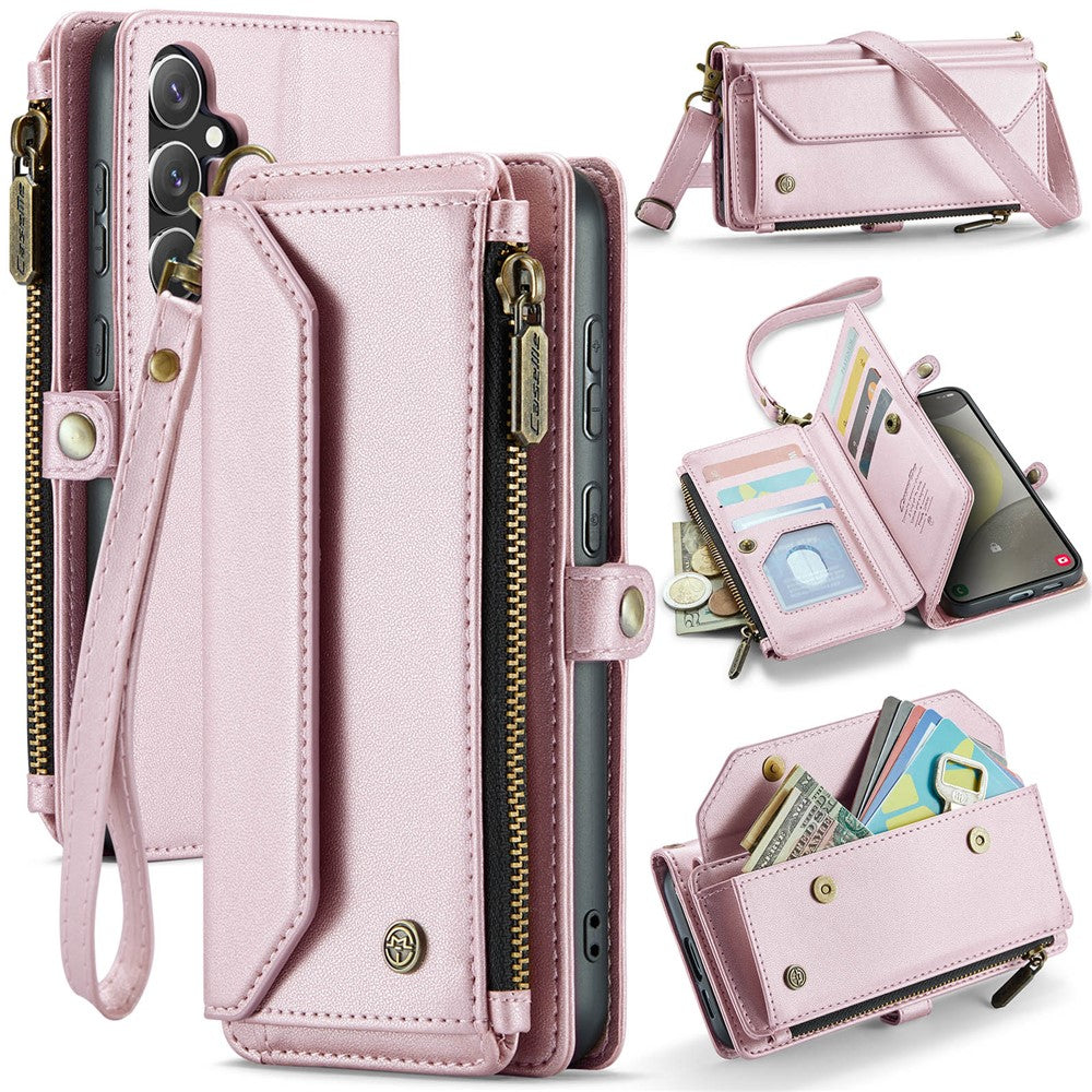 CASEME For Samsung Galaxy S25+ Leather Case C36 Zipper Multiple Card Slots Phone Cover with Straps