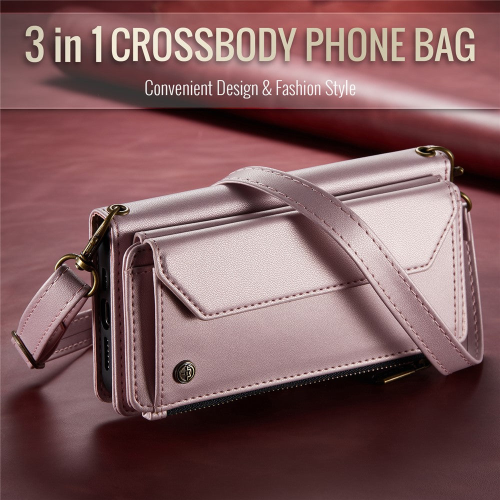 CASEME For Samsung Galaxy S25+ Leather Case C36 Zipper Multiple Card Slots Phone Cover with Straps