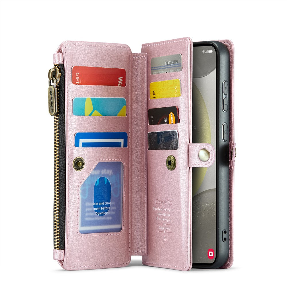 CASEME For Samsung Galaxy S25+ Leather Case C36 Zipper Multiple Card Slots Phone Cover with Straps