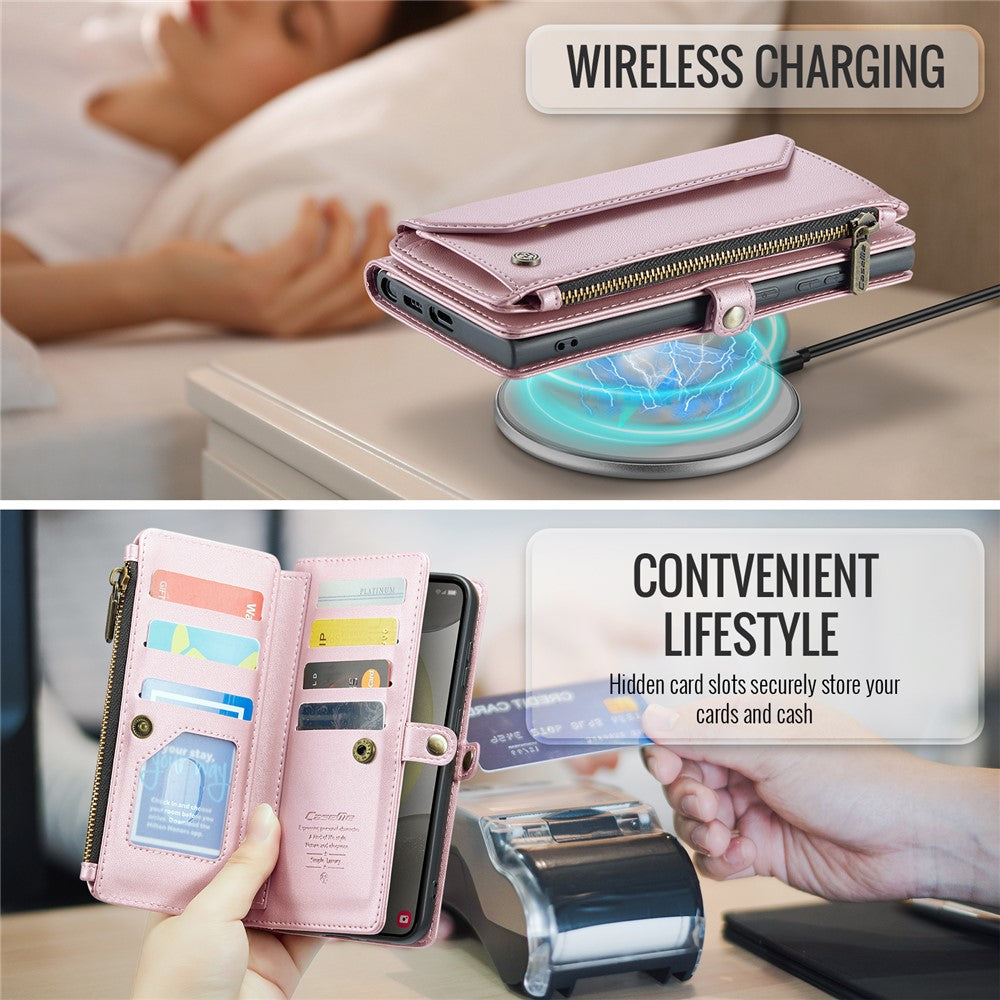 CASEME For Samsung Galaxy S25+ Leather Case C36 Zipper Multiple Card Slots Phone Cover with Straps
